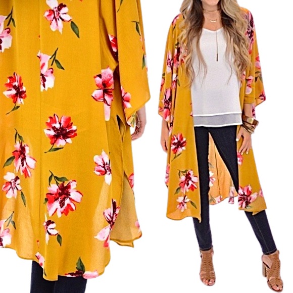 NWT* INFINITY RAINE Kimono Cardigan w/ Floral Print - Picture 2 of 13